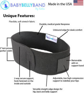 Baby Belly Band product features maternity support belly band with adjustable compression breathable comfortable fabric