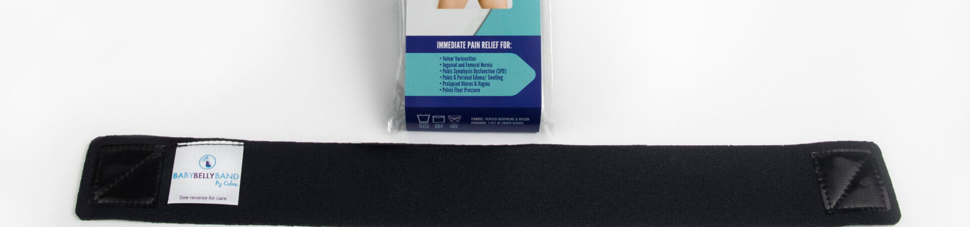 Babybellyband groin bands for compression therapy of the pelvic floor and pubic area for conditions like vulvar varicosities, symphysis pubis dysfunction, spd, pelvic pain, edema, lymphedema